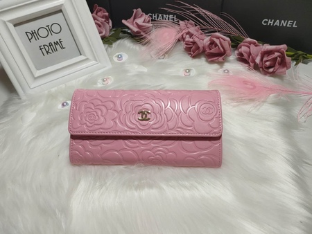 Chane* Camellia Calfskin Wallet Pink 19x10 cm