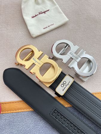 Ferragam* Leather Belt Golden/Silver 3.5cm