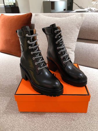 Herme* Martin Boots Black Heel 7cm Size 35-40
