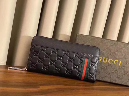 Gucc* GG Caflskin Wallet Black 19.5x10x2.5 cm