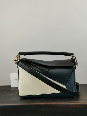 LOEW* Calfskin Lady PUZZLE Bag Black/Angora 24x14x11 cm