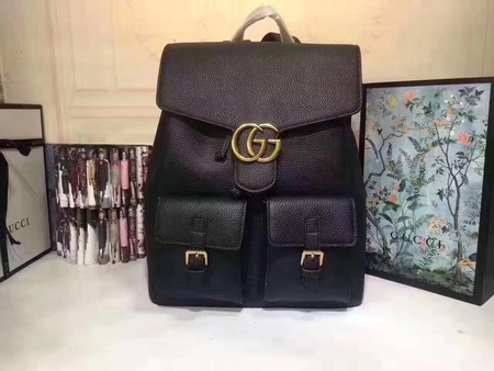 Gucc* GG Marmont Leather Backpack Black 33x39x17 cm