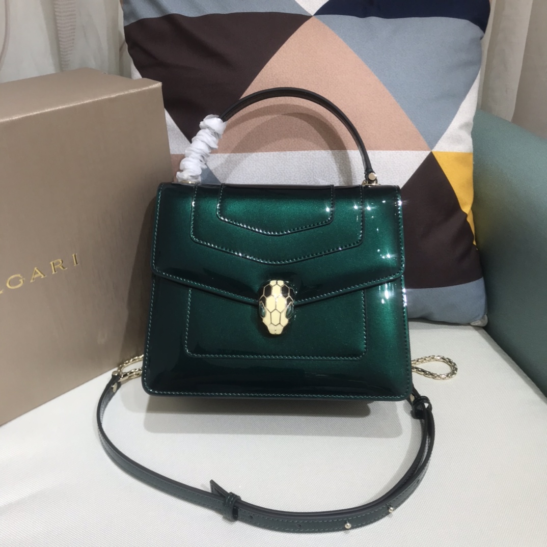 Bvlgar* Serpenti Forever Patent Leather Green 20x16x9 cm