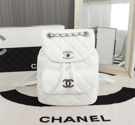 Chane* Duma Caviar Lambskin Backpack White 21.5x24x12 cm