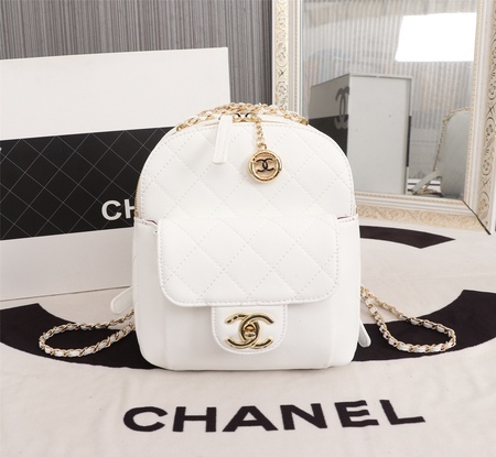 Chane* Caviar Lambskin Mini Backpack White 22x18x10 cm