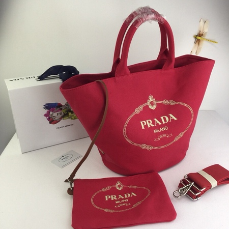 Prad* Fiber Handbag Purse Red 30×26×20 cm
