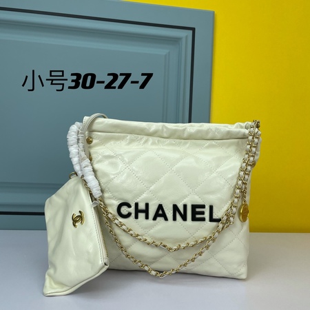 Chane* 22 Handbag Black-Tone Material Cream 30x27x7 cm