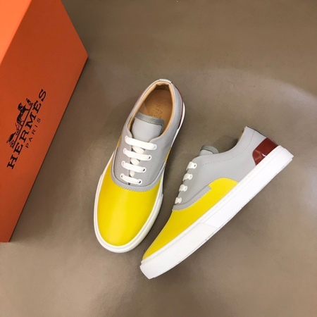 Herme* Calfskin Sneakers Shoes Yellow Size 38-45