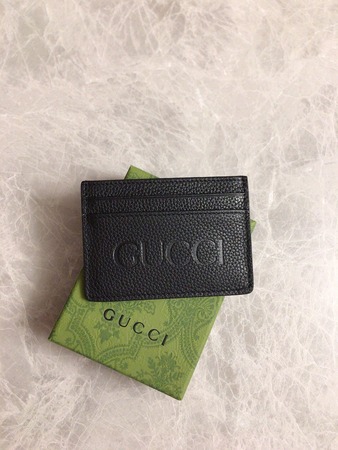 Gucc* GG Calfskin Men's Card holder Black 10x7 cm