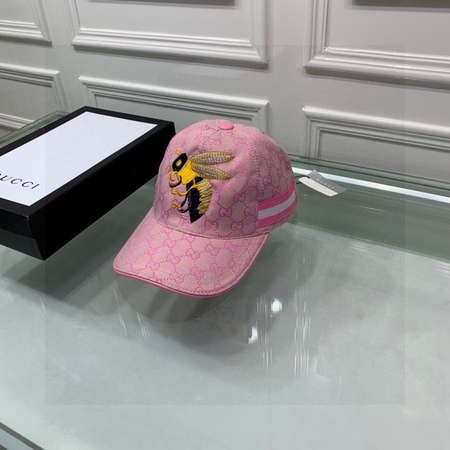 Gucc* Canvas Baseball Hat with Bee Pink 56cm