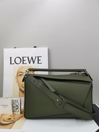 LOEW* Calfskin Medium Puzzle Bag Dark Khaki Green 29x18x12 cm