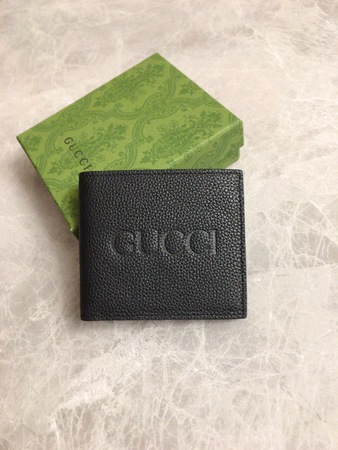 Gucc* GG Calfskin Men's Wallet Black 10x9 cm