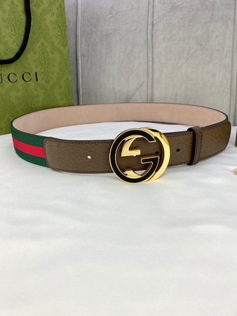 Gucci GG Leather Belt Golden Buckle Brown 38 MM