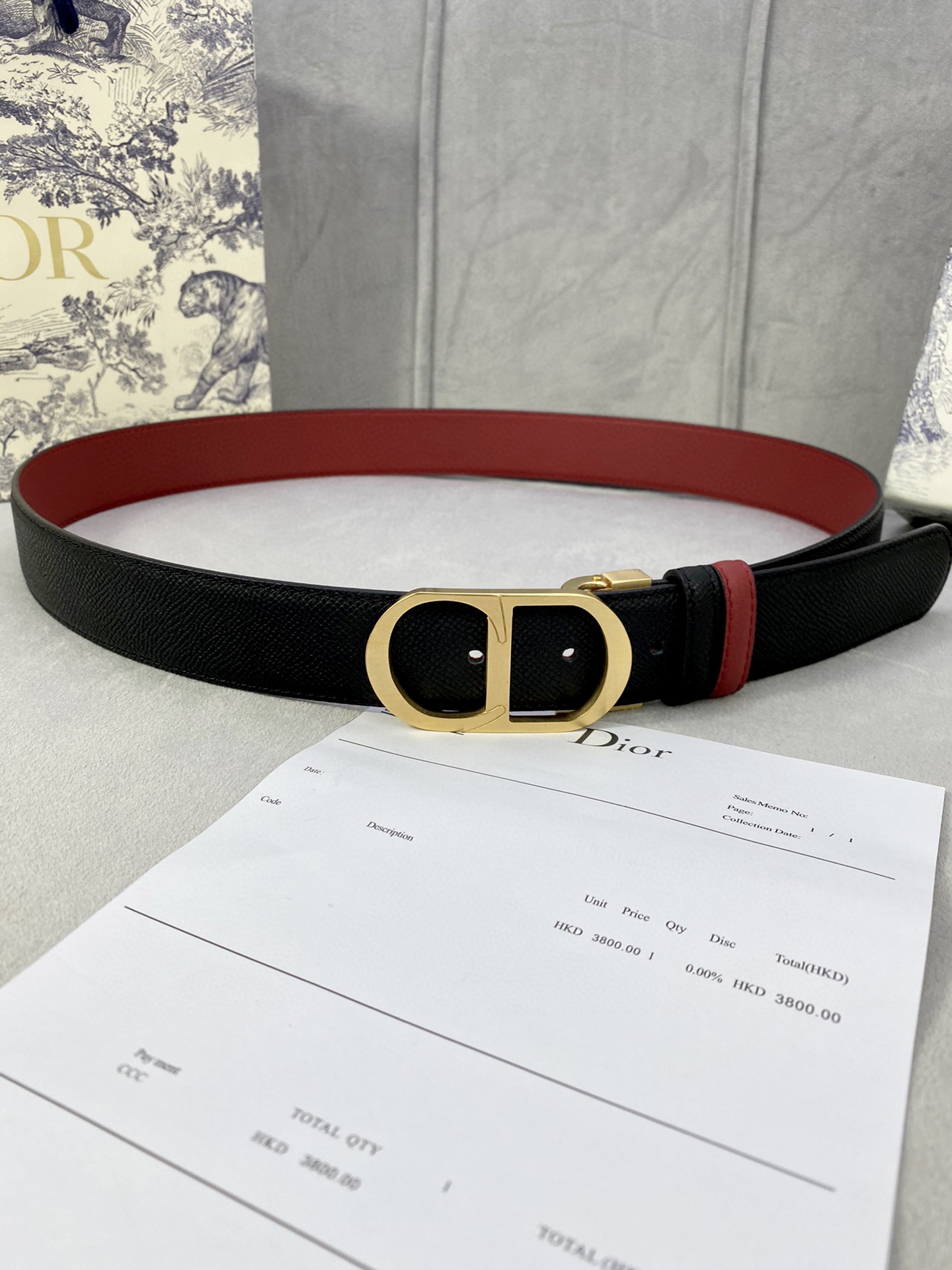 Dio* Cowhide Golden Buckle Black/Red Belt 35 MM