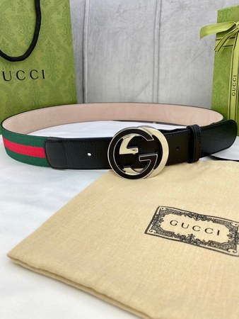 Gucci GG Leather Belt Steel Buckle Black 38 MM