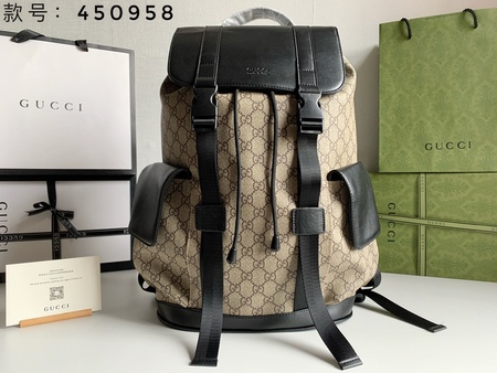 Gucc* GG Supre-me Backpack Brown 34x42x16 cm