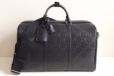Gucc* GG Embossed Duffle Bag Black 44.5x28x24.5 cm