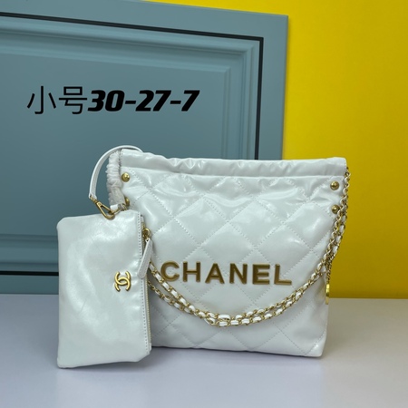 Chane* 22 Handbag Gold-Tone Material White 30x27x7 cm