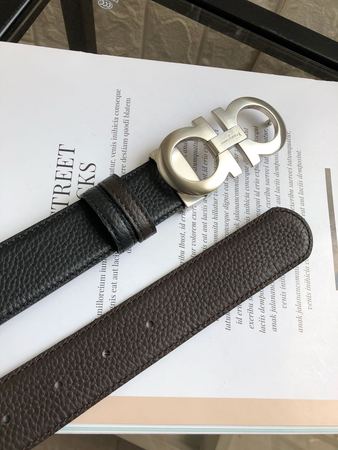 Ferragam* Leather Belt Silver Buckle 3.5cm